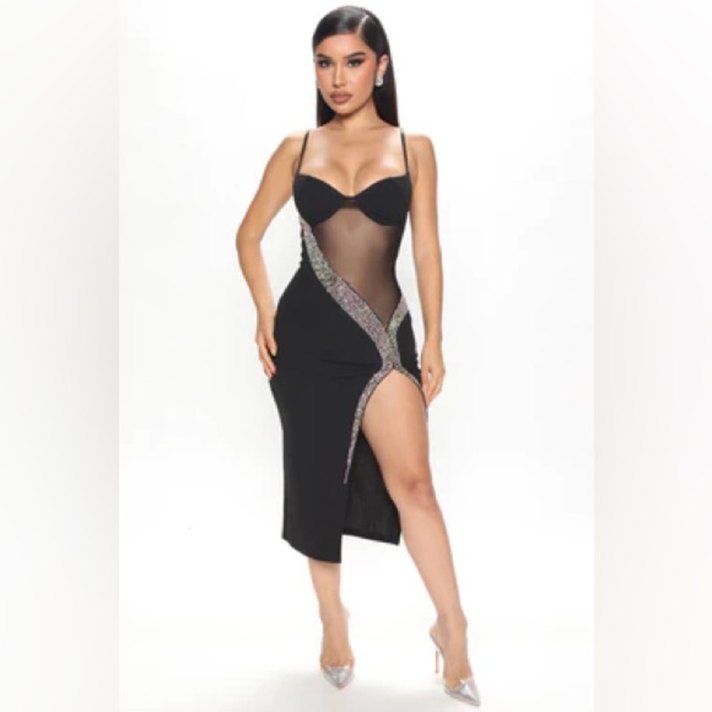 Black and Silver Sheer Dress